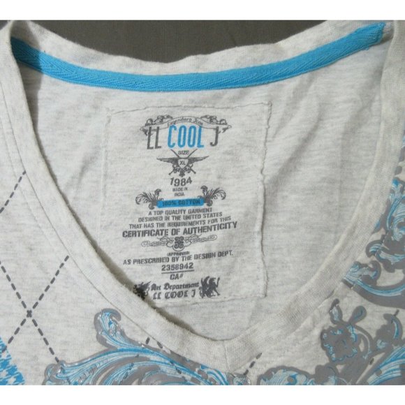Vintage LL Cool J 1984 Legendary Icon V-Neck Men's Grey T-Shirt Blue & Grey XL - Picture 3 of 9
